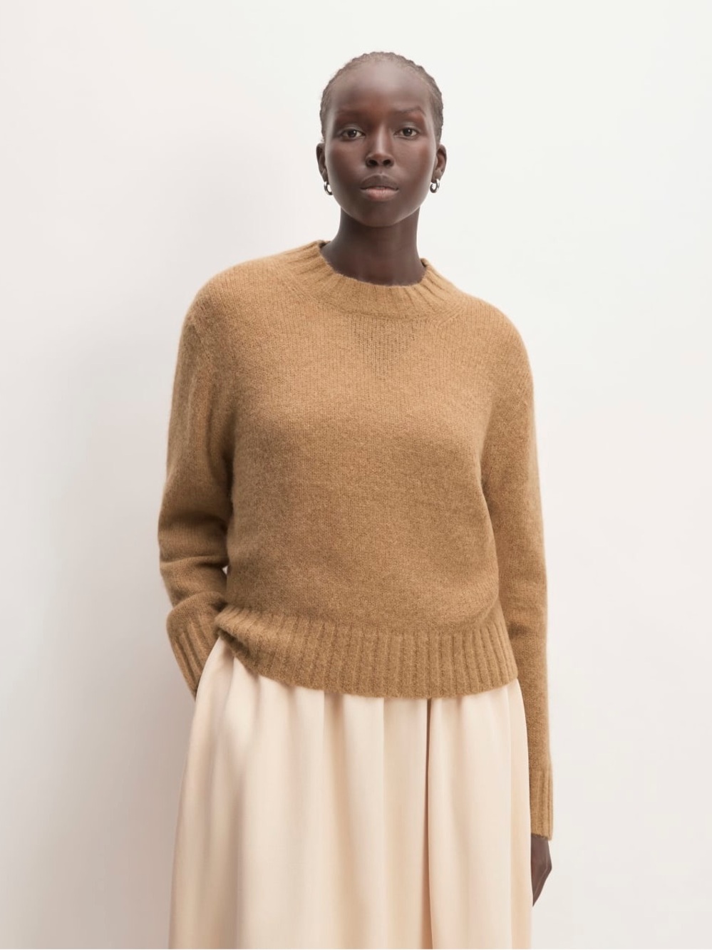 Everlane The Alpaca Crew Neck Cropped Sweater / Taupe Camel Brown / Size XXS